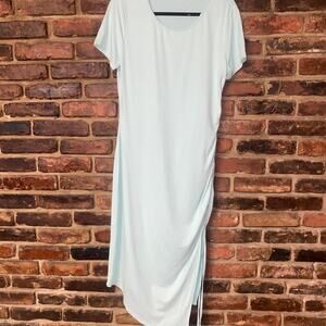 Blush Mark Aqua Blue Green Short Sleeve Cinched Ruched Midi Dress Women's XL